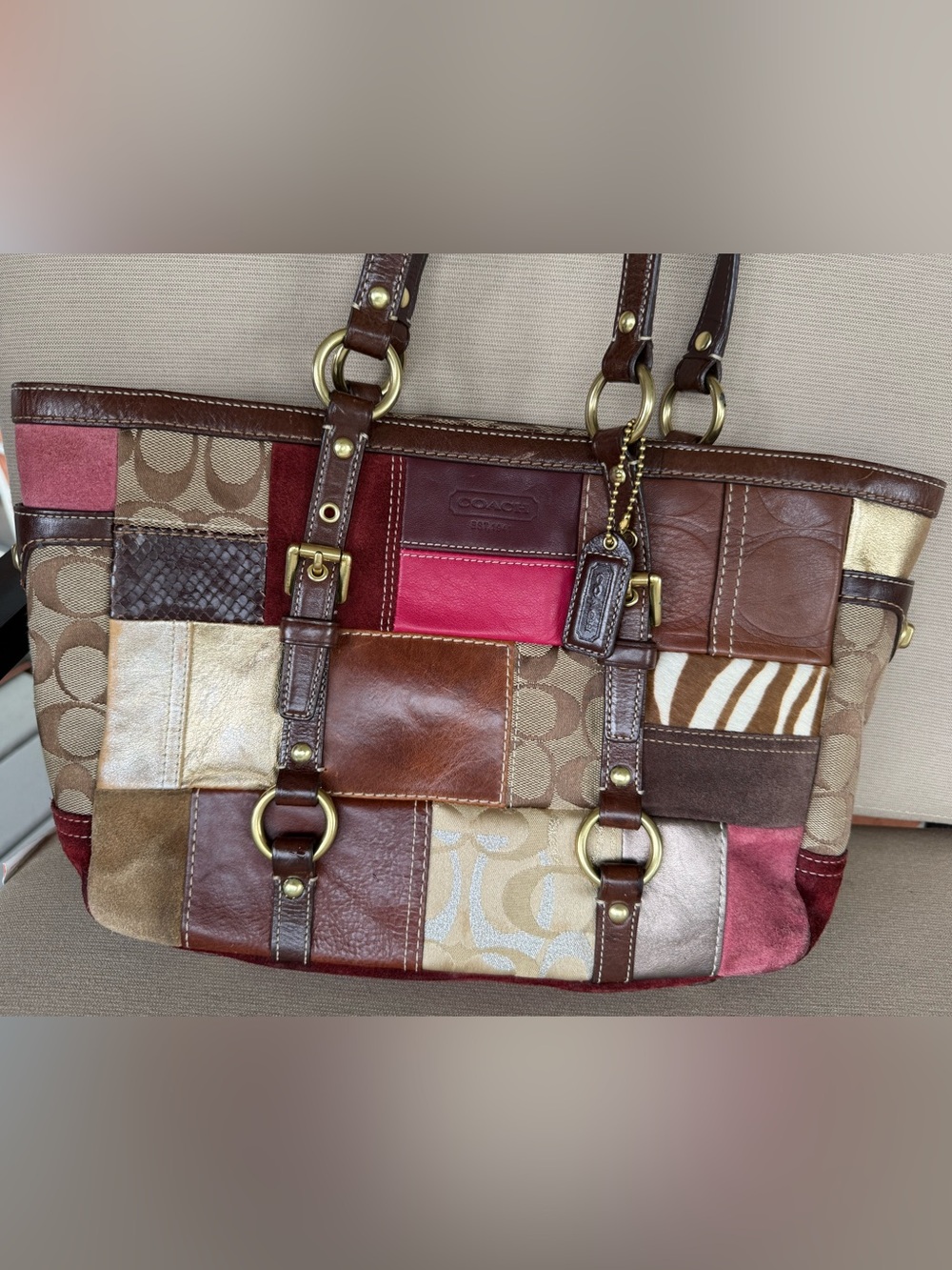 Rare Coach Holiday Patchwork Shoulder Handbag H0673-10437 Vintage Y2K Leather